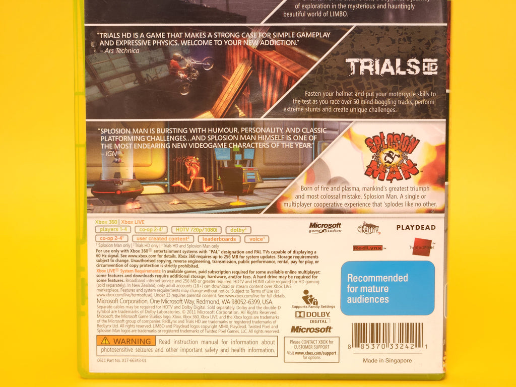 Triple Pack: Trials HD, Limbo, Splosion Man – 2011 Xbox 360