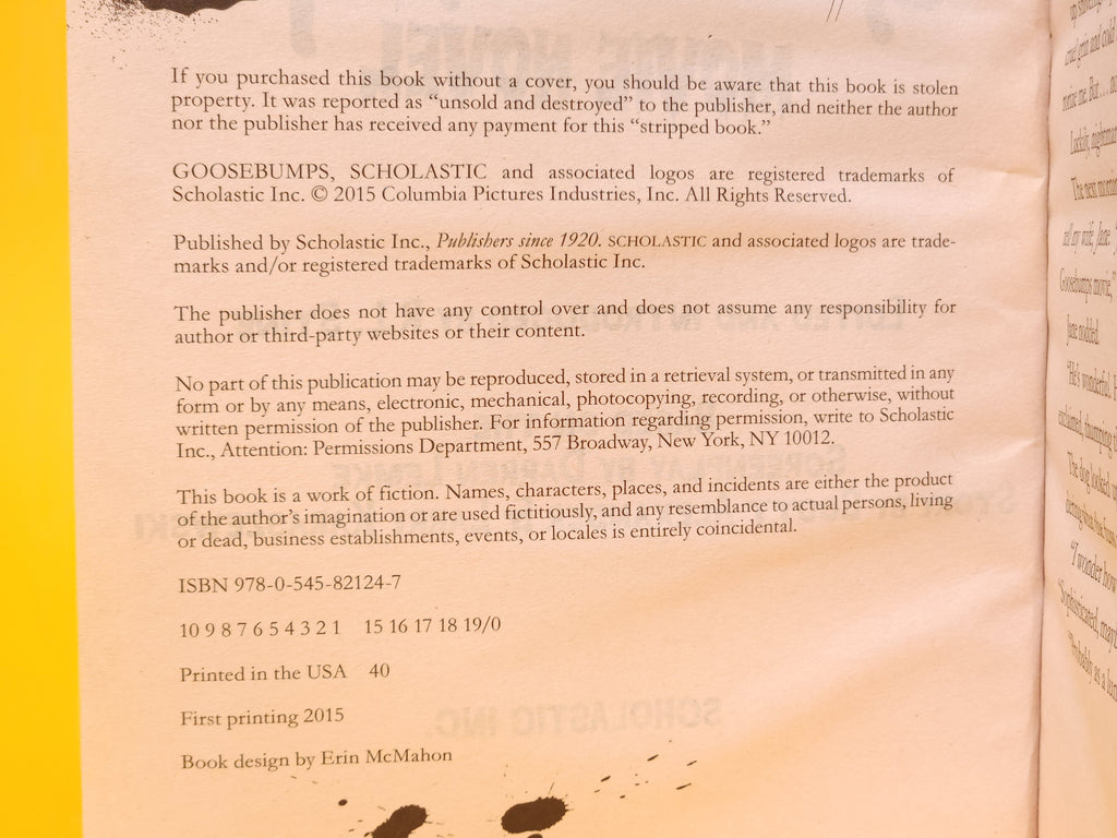 2015 Goosebumps Movie Novel 1st Edition