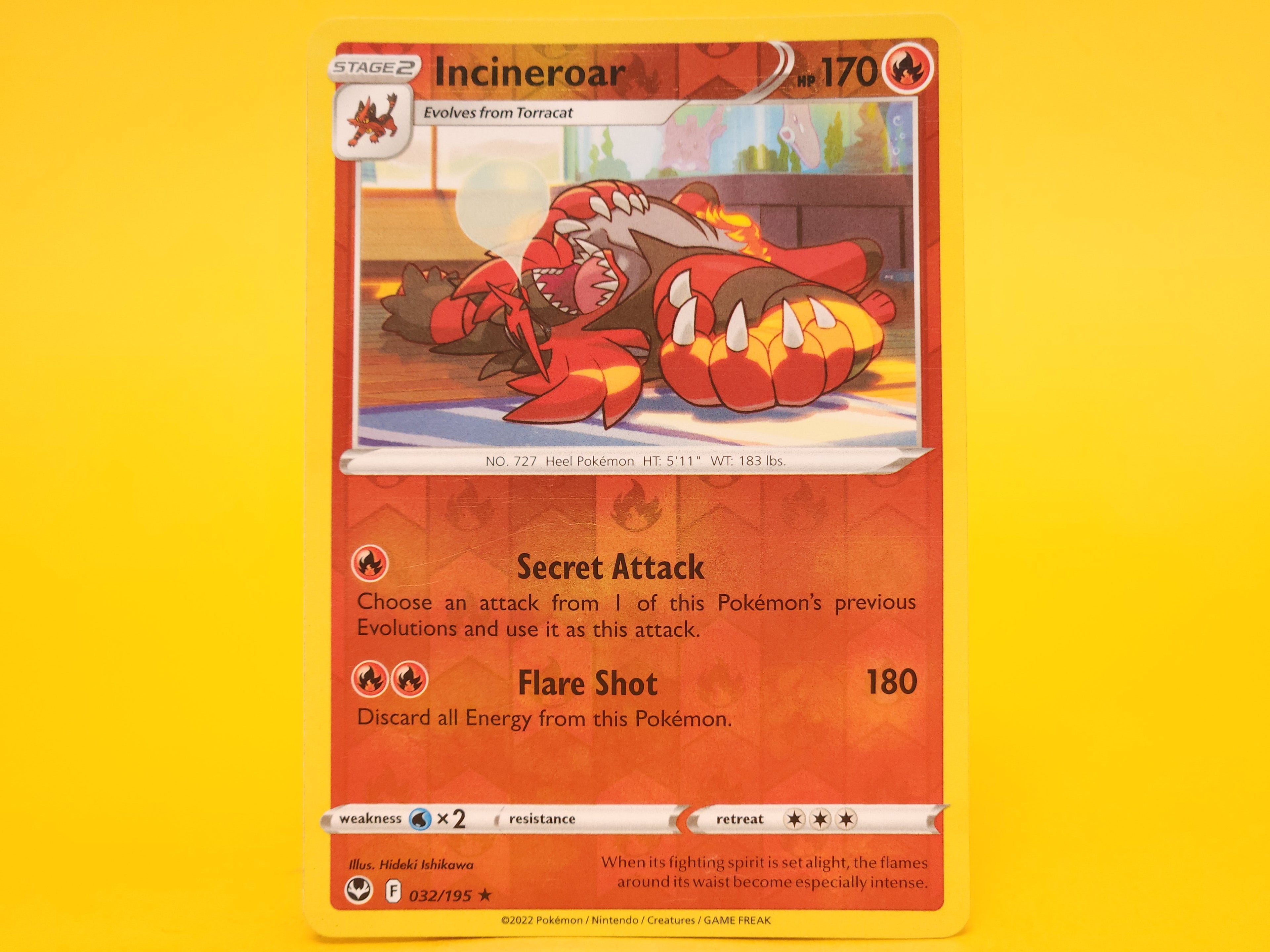 Incineroar: 032/195 – 2022 Pokémon Rare Reverse Holofoil