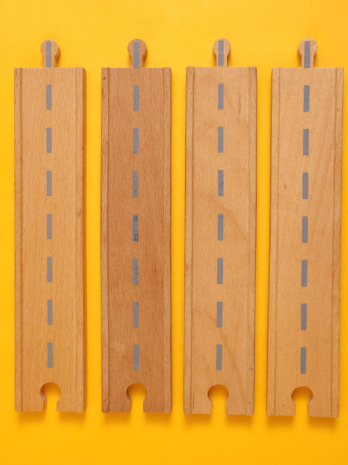 4x 8" Straight Track & Road Pieces – Thomas & Friends: Wooden Railway
