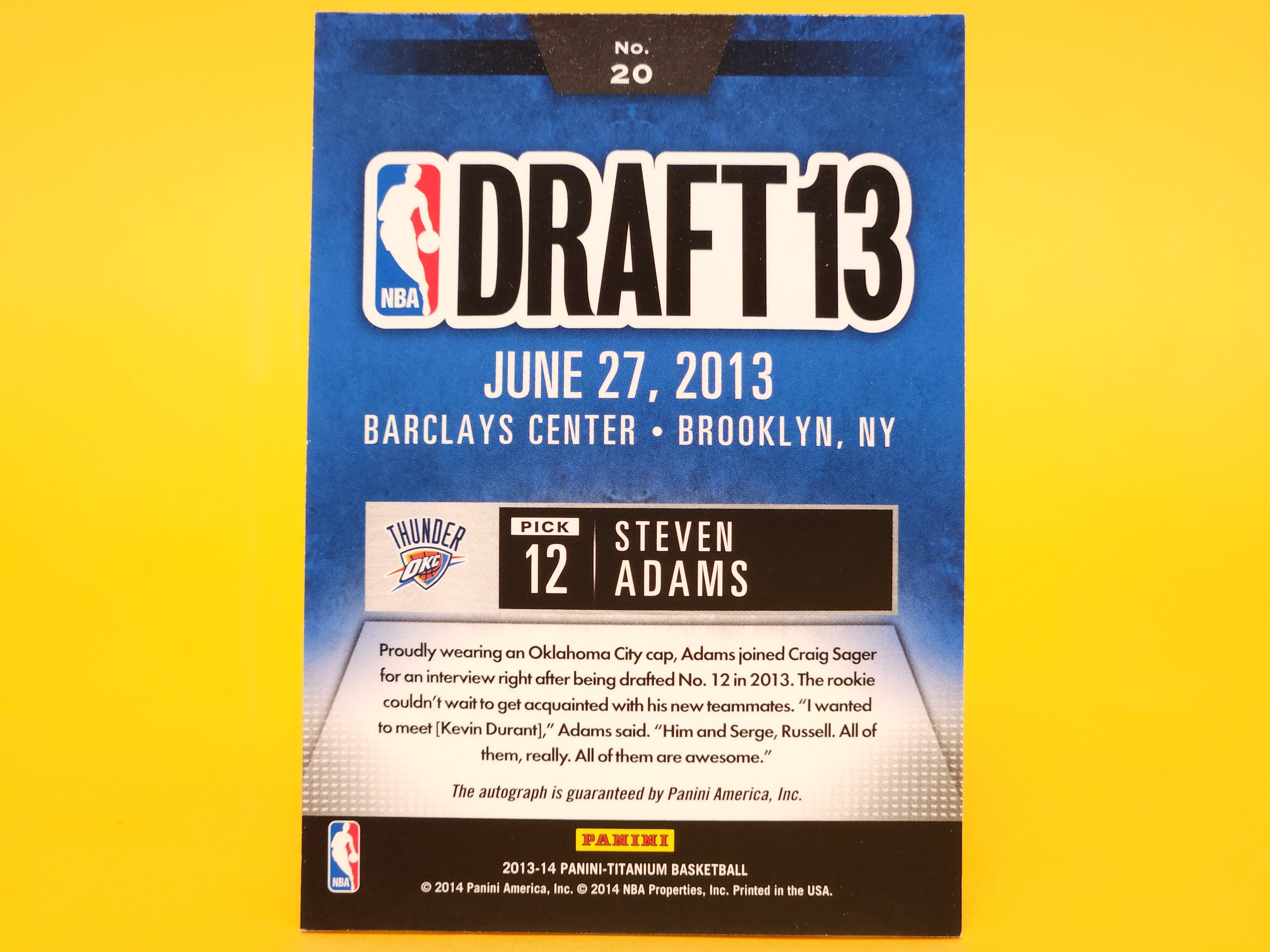 Steven Adams: 20 – 2013-14 Panini Titanium Draft Day Autographs